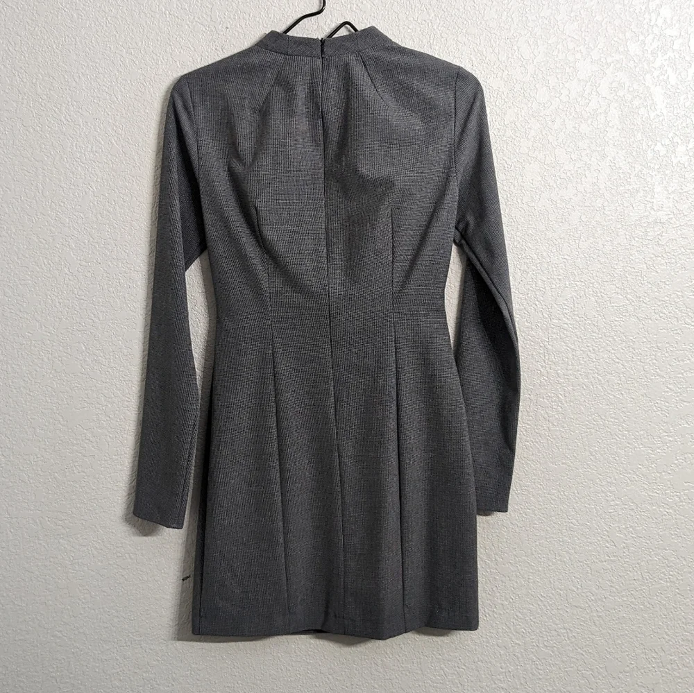 Zara gray front chest cut out Houndstooth sheath mini dress long sleeves size S - Picture 3 of 12
